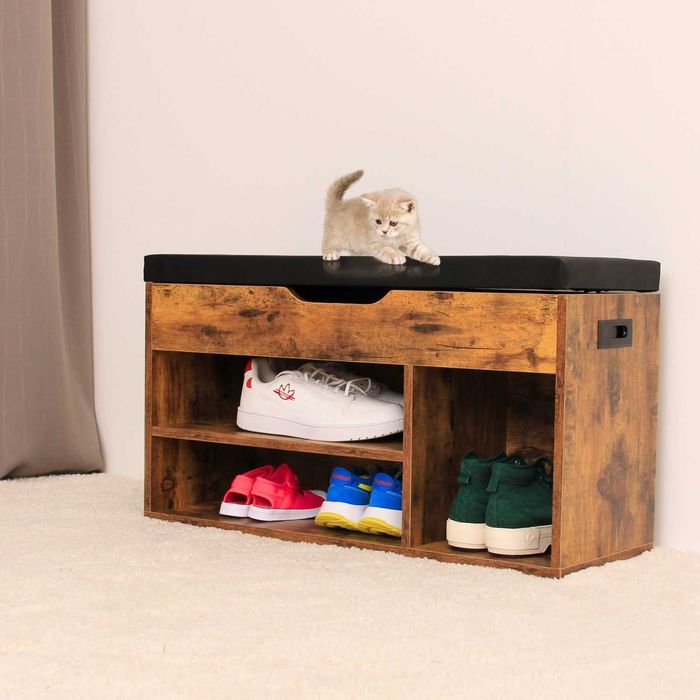 Szafka na Buty Tapicerowane Siedzisko Ławka do Przedpokóju LOFT Półka