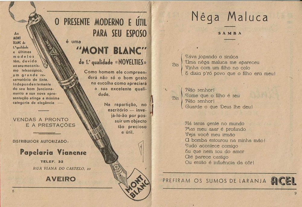 Prospeto da Orquestra Star do Casino Café Bera Rio - 1950 - Aveiro