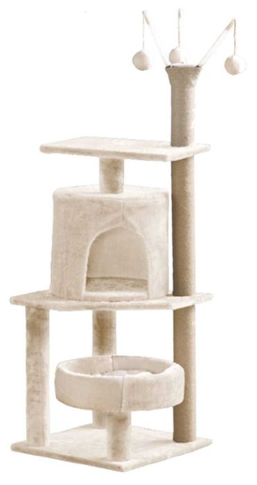 Arranhador com casa, cama e brinquedos – 40 x 40 x 122 cm