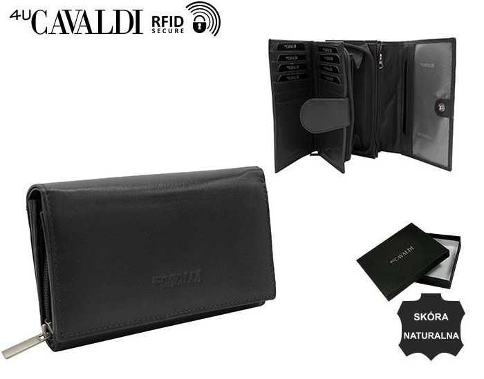 Damski portfel skórzany czarny RFID Cavaldi skóra naturalna