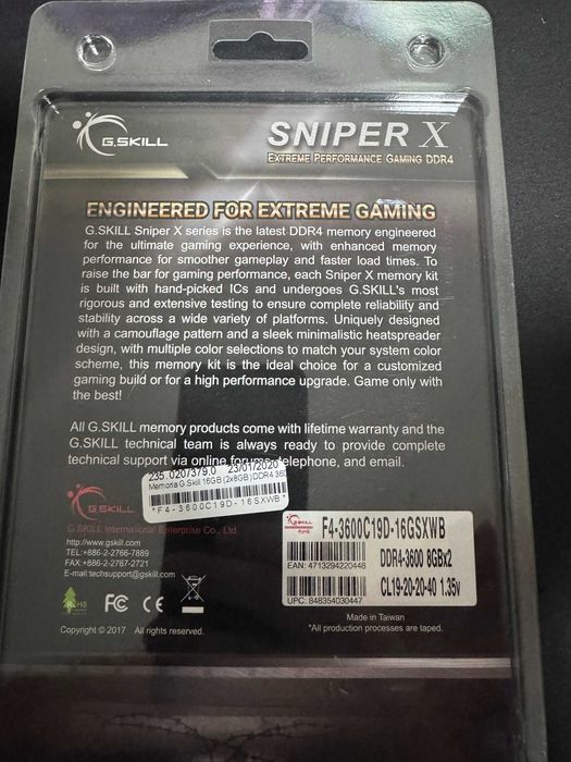 G.SKILL Sniper X DDR4 3600 MHz – 16GB (2x8 GB)