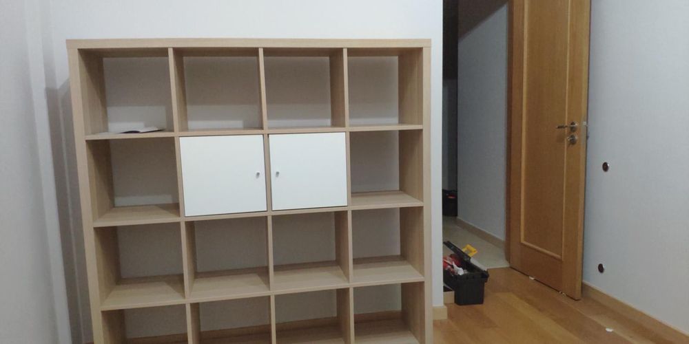 Estante kallax efeito carvalho c/velatura branca 147x147cm