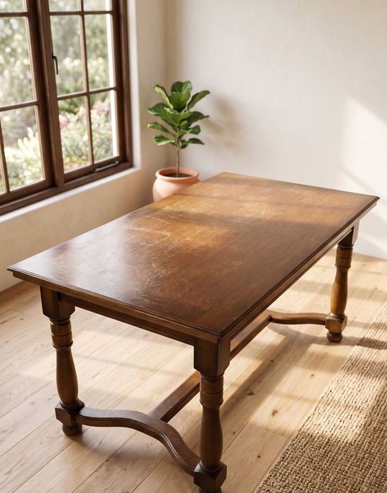 Mesa de jantar extensível de madeira antiga