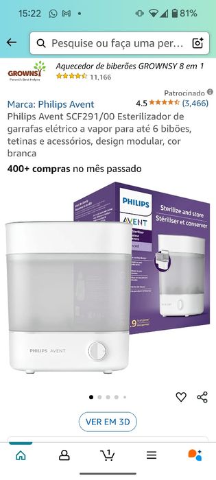Avent Philips esterilizador a vapor biberão e tetinas
