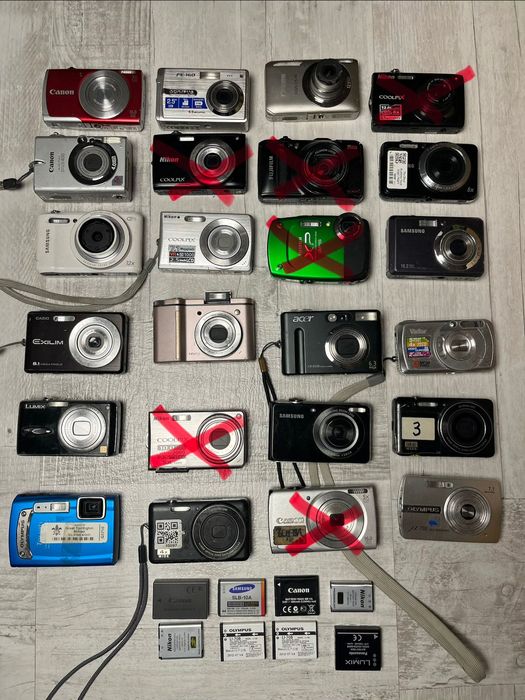 Zestaw 18 sztuk aparatów cyfrowych Nikon Canon Sony Kodak Fuji Olympus