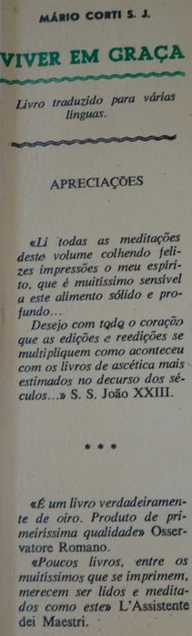 Viver em Graça de Mário Corti S.J. - 1ª Edição 1960