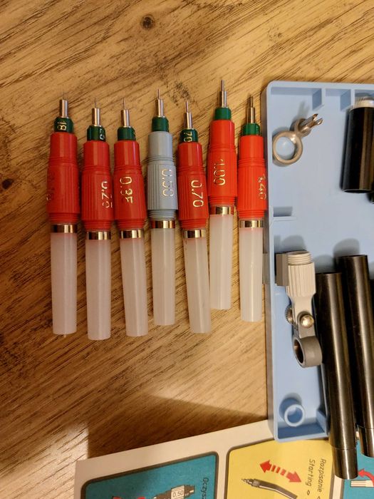 Kolekcjonerskie rapidografy Rystor Professional - 7 sztuk