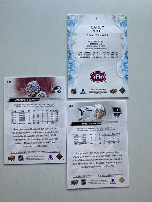 3 karty zawodników NHL