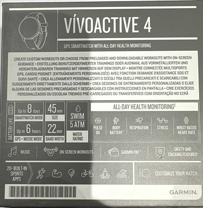 Garmin Vivoactive 4 GPS – Saúde & Desporto