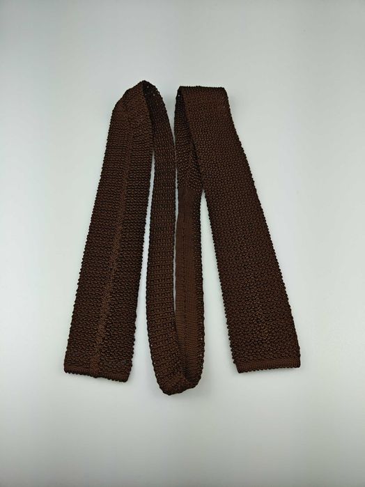 Brązowy jedwabny krawat knit wrz78