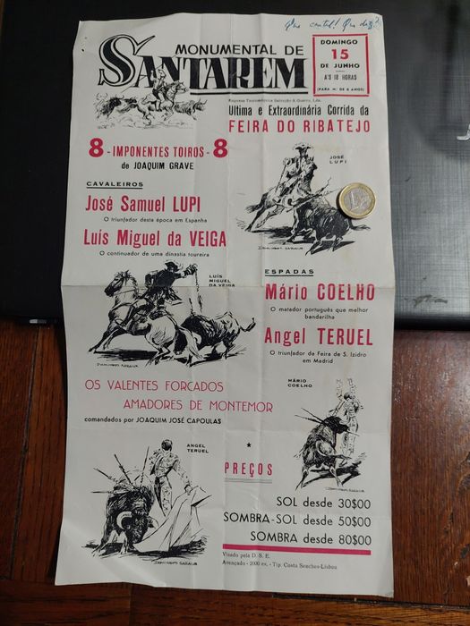 Panfleto cartaZ monumental Santarém touros festa brava anos 60
