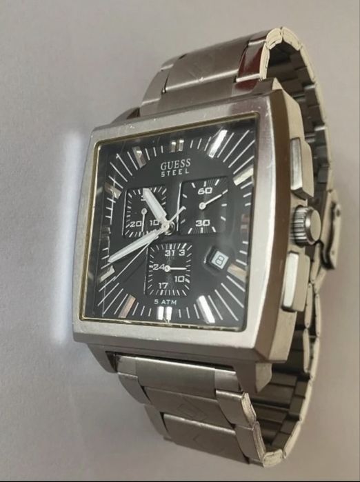 Relógio Guess Steel Masculino Cronógrafo Quadrado Aço Inoxidável – Mostrador Preto