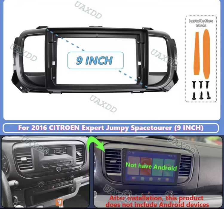 Ramka Adapter do radia Android 9” Citroen Jumpy III, Peugeot Expert
