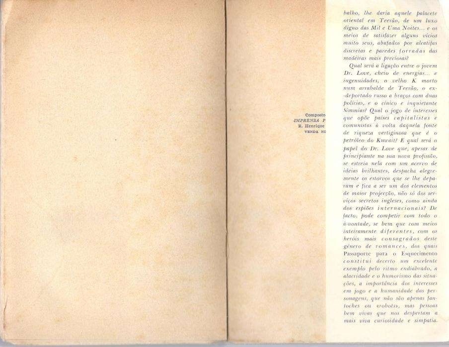 "Passaporte para o Esquecimento" James Leasor, Autores Universais 1964