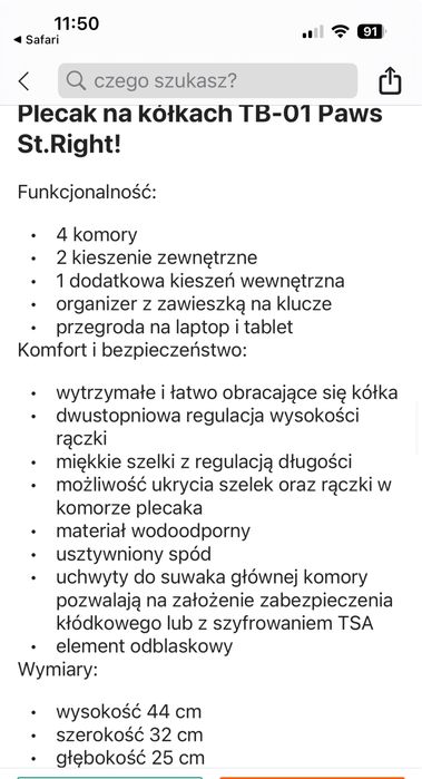 Plecak na kołkach St. Right