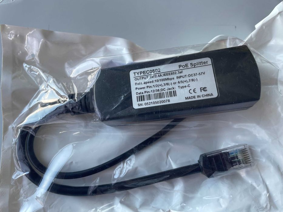 Splitter PoE Gigabit com Saída USB-C | Compatível IEEE802.3af (novo)