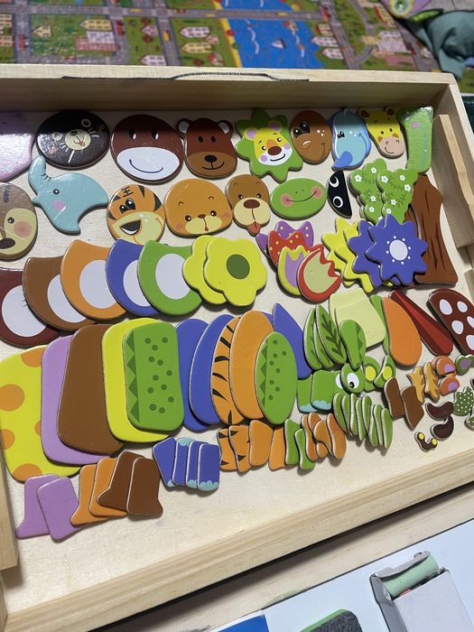 Деревʼяна магнітна дошка-мольберт 2в1 з мозайкою Animal puzzle