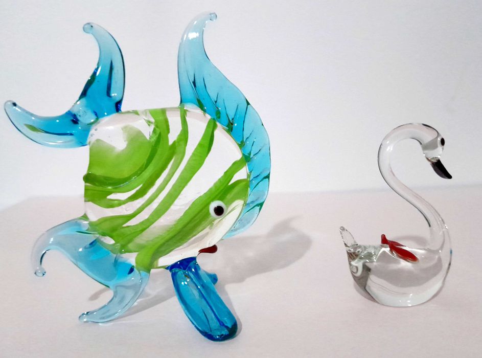 Figuras em vidro soprado antigas - Cisne, Cães e Gato - Conj. 1