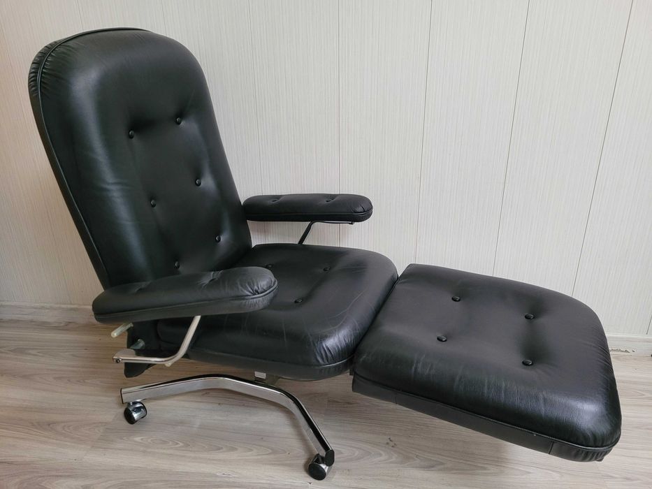 fotel metalowy vintage retro lata 70 rozkładany skóra