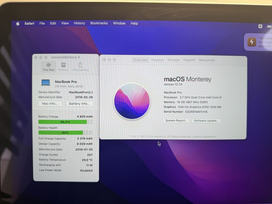 MacBook Pro 13’ 2015 Intel i5 16Gb RAM 256Gb SSD