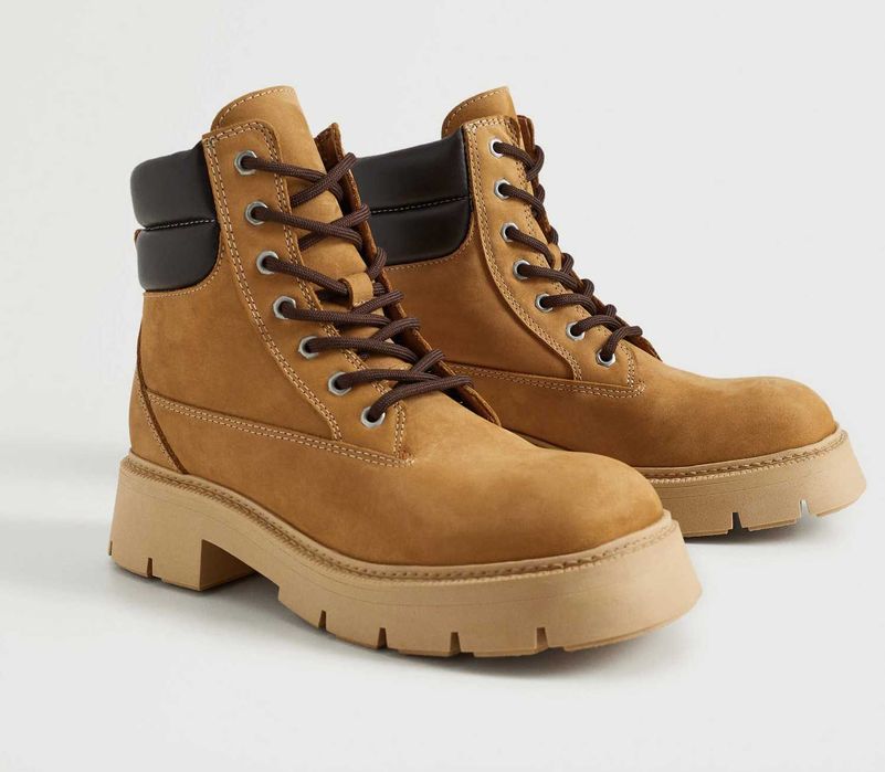 MANGO trekkingowe boots karmel NOWE 100% skóra naturalna 37