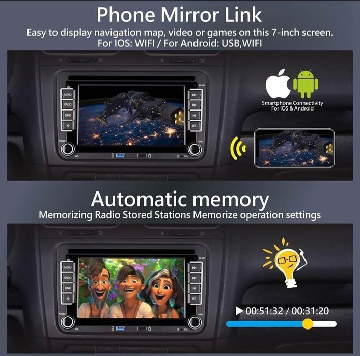 Rádio 2 DIN Android VW Golf/Passat/Polo/Seat/Sirocco...