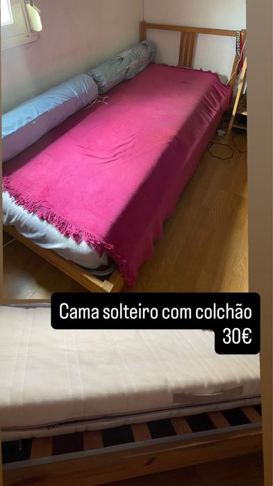 Cama de solteiro com estrado e colchao
