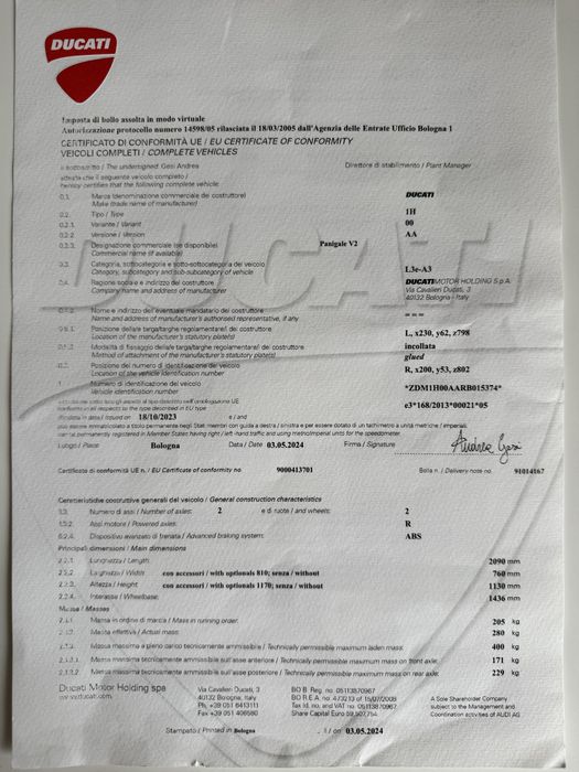 Ducati Panigale V2  (955cc, 155cv)Agosto 2024
