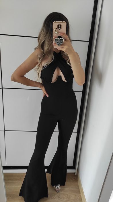 Kombinezon czarny z szerszymi nogawkami XS