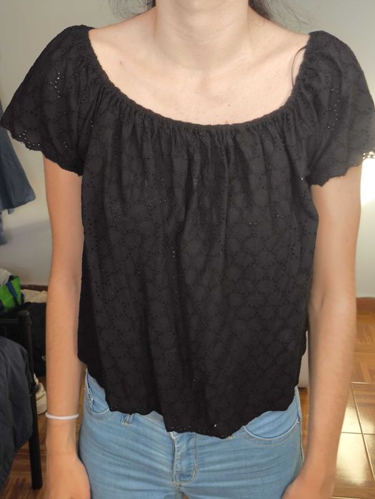 T-shirt de Manga Curta Bordados - ZARA (Novo)