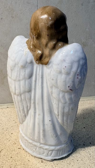 Amoroso antigo anjo com cruz em porcelana francesa do Sec. XIX