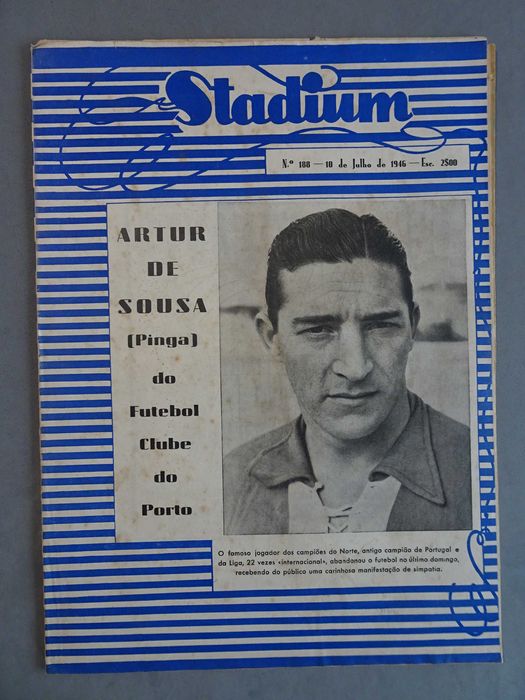 Antigo Jornal Stadium nº 188 ano 1946 Artur de Sousa (Pinga) do Porto