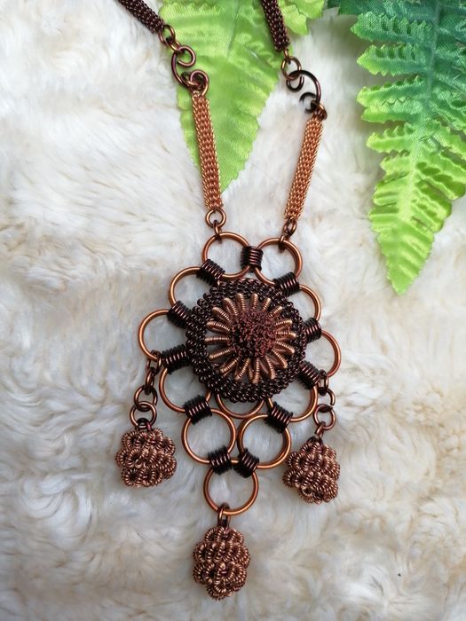 Wisior miedziany, z miedzi, z czasów PRL. Handmade, praca ręczna