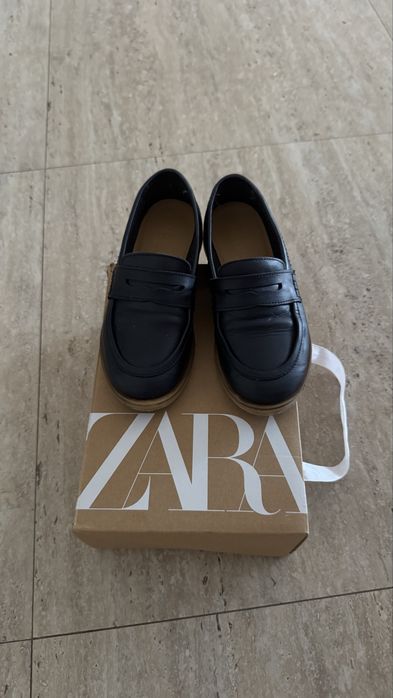 Мокасины Zara 33р. Синие кожаные