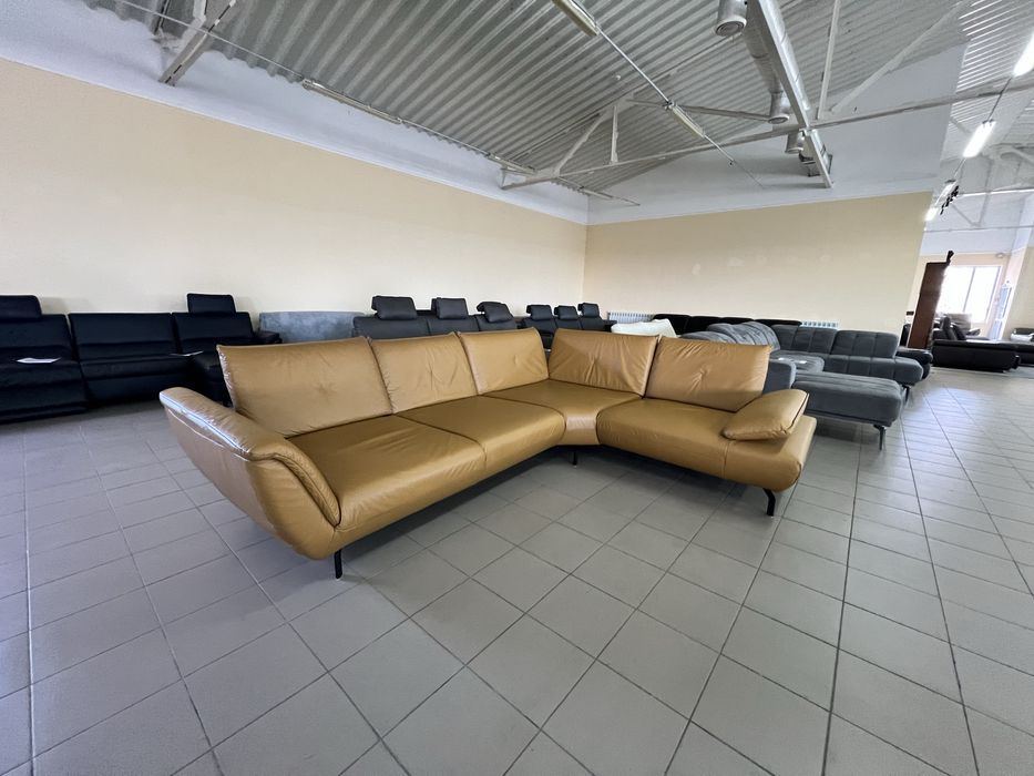 Диван кутовий  жовтий шкіряний нерозкладний