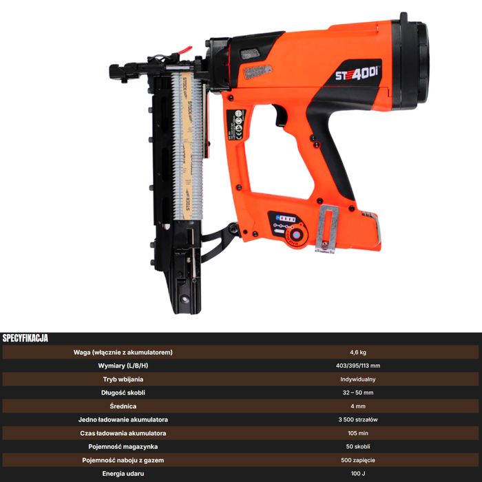 MOCNY bezprzewodowy zszywacz Paslode ST400i do siatki ogrodzeń FV,24H