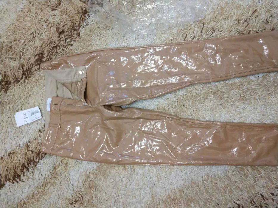 Лаковая кожа Теплі шкіряні лакові штани Італія брюки ЗИМА лосіни XS-S