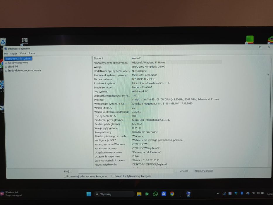 Laptop MSI modern 15 A10M