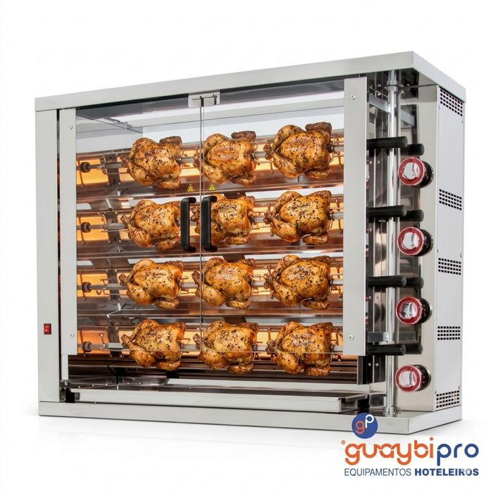 Assador de Frangos Vertical a Gás | 4 Espetos (20-24 Frangos) | Novo