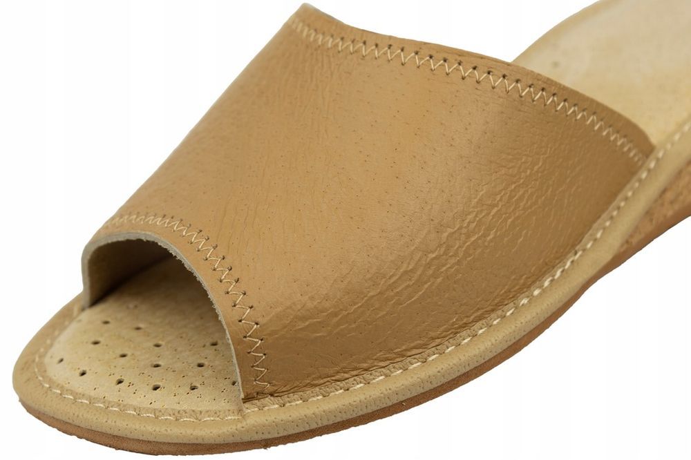 Kapcie Damskie SKÓRA NATURALNA Pantofle Wygodne POLSKIE na KOTURNIE