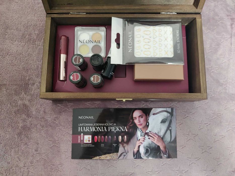 Neonail Zestaw Jesienny Manicure Pro Nowy Nieużywany z drewnianą skrzyneczką. Kolekcja Harmonia Piękna.