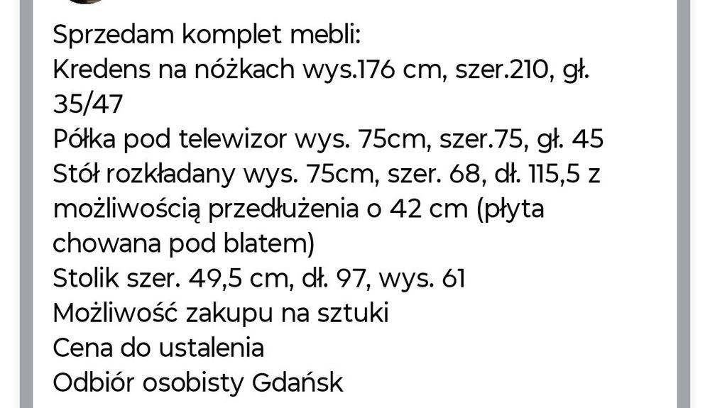 Komplet mebli wysoki połysk, kredens, stół, stolik