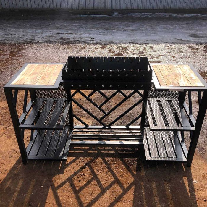 Мангал Лофт стаціонарний Металеві полички для дров та посуду