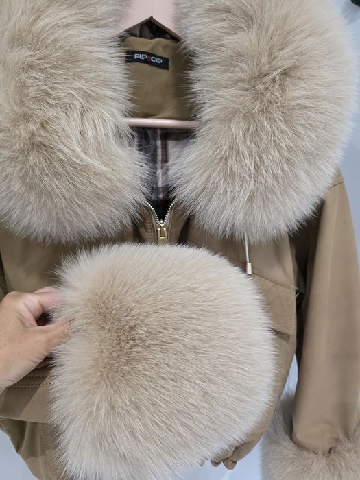 Flo&Clo kurtka beżowa ze skóry naturalnej z futrem