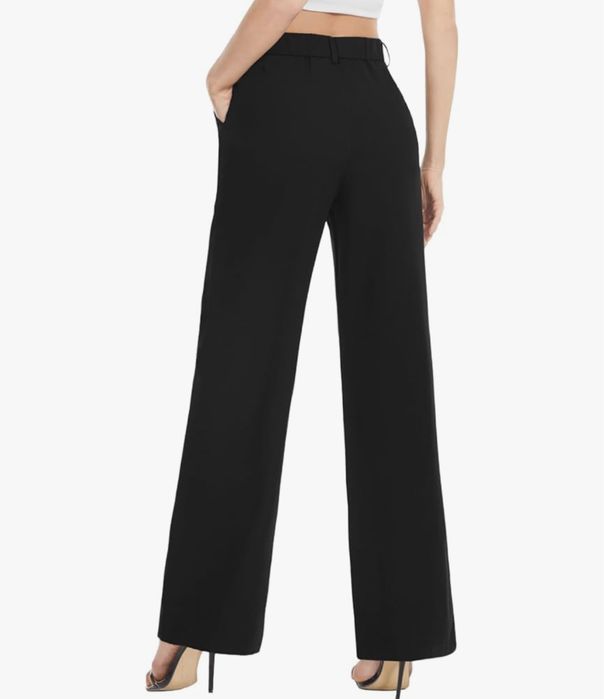 Spodnie Damskie Wysoki Stan Szerokie Nogawki Do Biura i Na Codzień