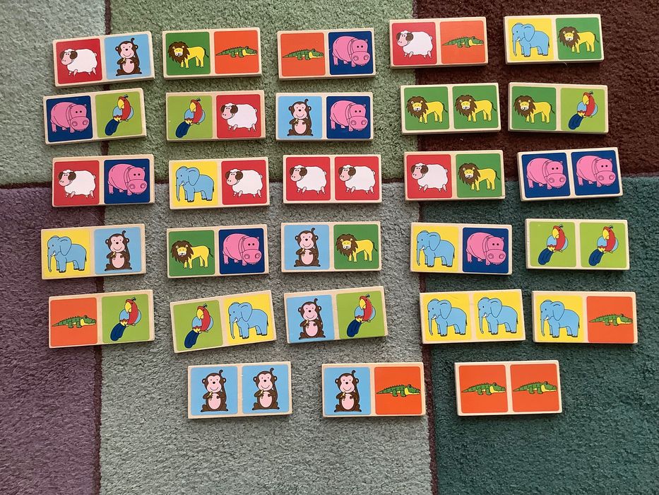 Drewniane pierwsze domino dla dzieci 2w1 obrazkowe i klasyczne SMIKI