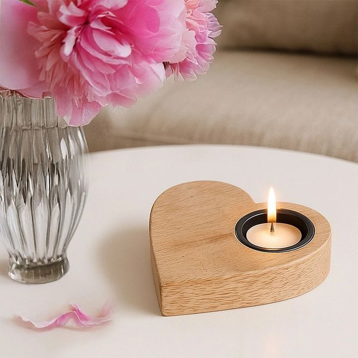 Świecznik Drewniany Serce Mango Tealight Loft Dekoracja Naturalna Do Salonu Przedpokoju Mebliva