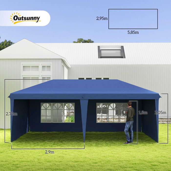 Tenda dobrável 6x3 m azul com 4 laterais e 2 janelas