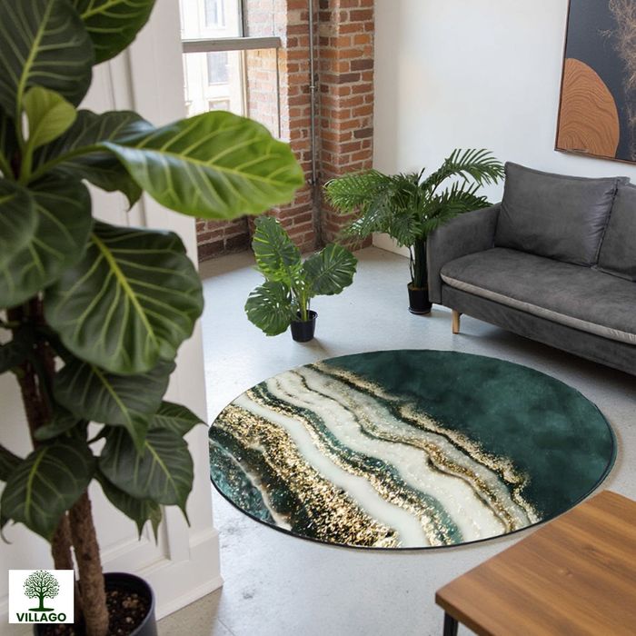 NOWY • OKAZJA Okrągły dywan Villago OVON 160x160 cm – Wzór złoty brzeg