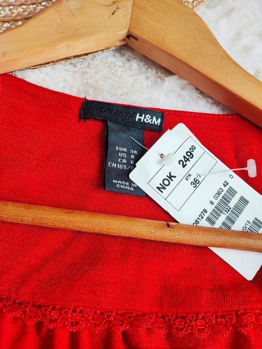 Nowa Czerwona kopertowa midi sukienka S36 h&M do karmienia
